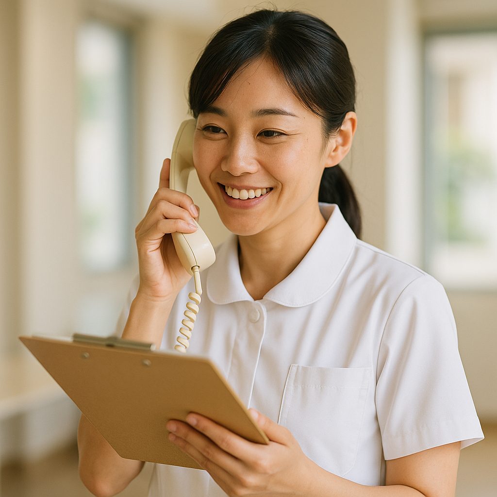 病院や施設との情報共有を行う看護師