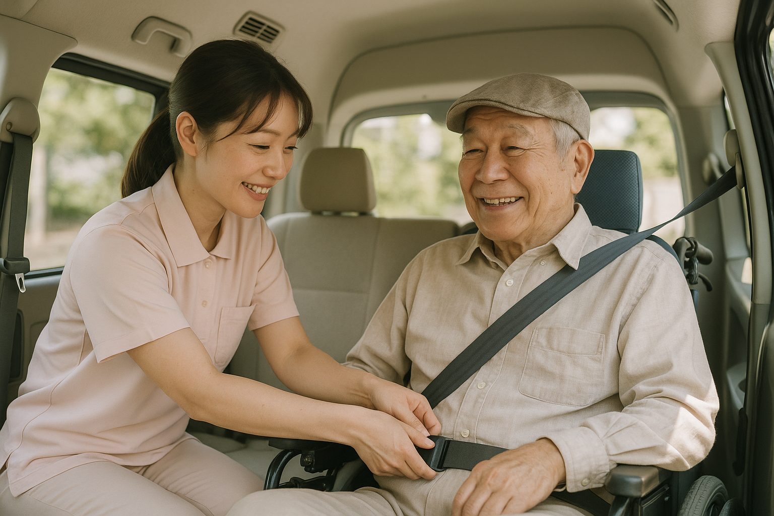 介護タクシーで安全に移動をサポートする看護師